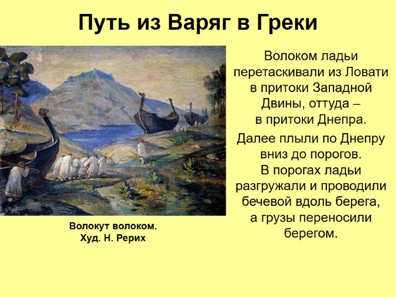 Путь из Варяг в Греки Волоком ладьи перетаскивали из Ловати в притоки Западной Двины,